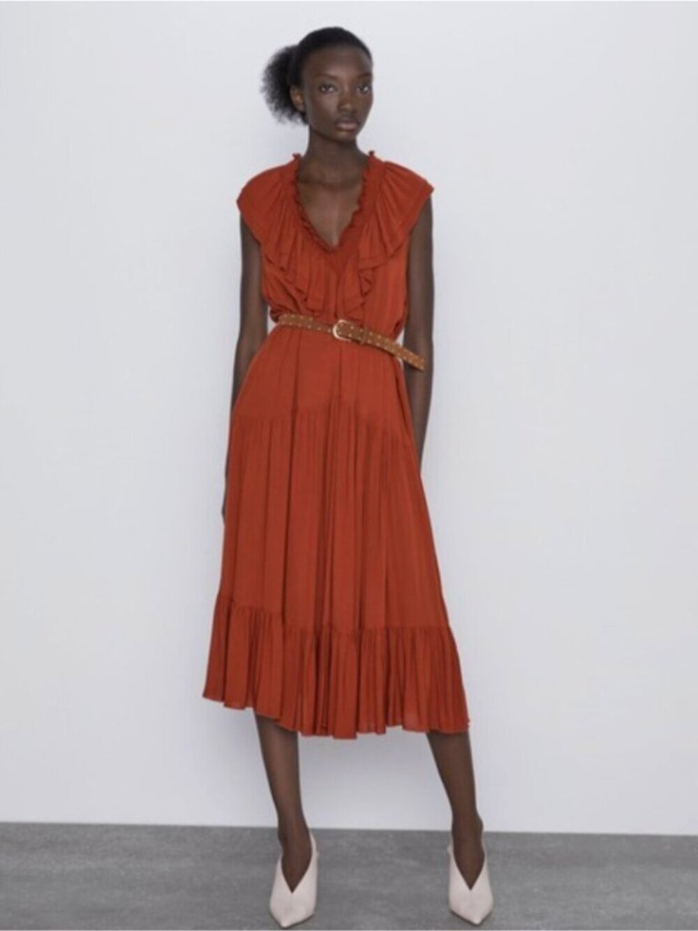 Zara Ruffle Tiered Midi Dress